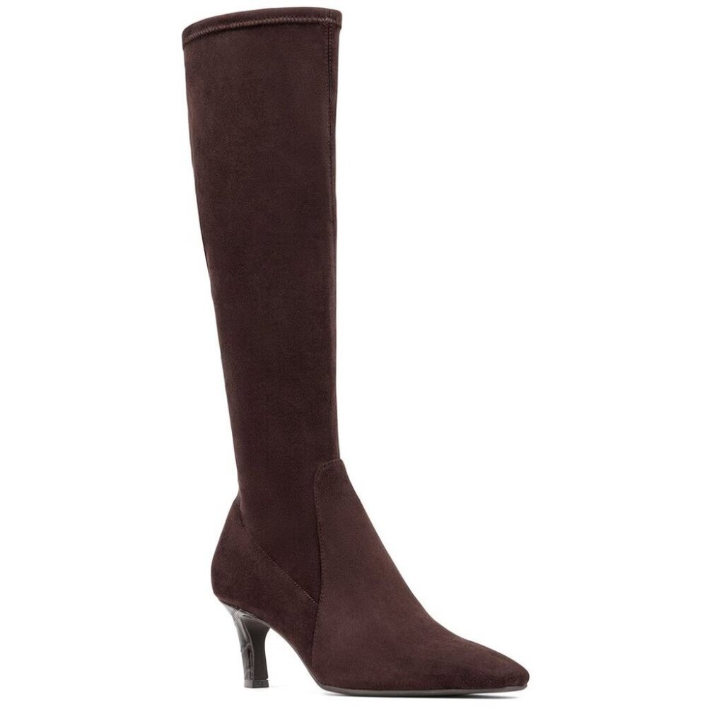DONALD PLINER Beaufort Knee High Boots Size 8 Brown Stretch Faux Suede NEW $298 - Picture 2 of 12